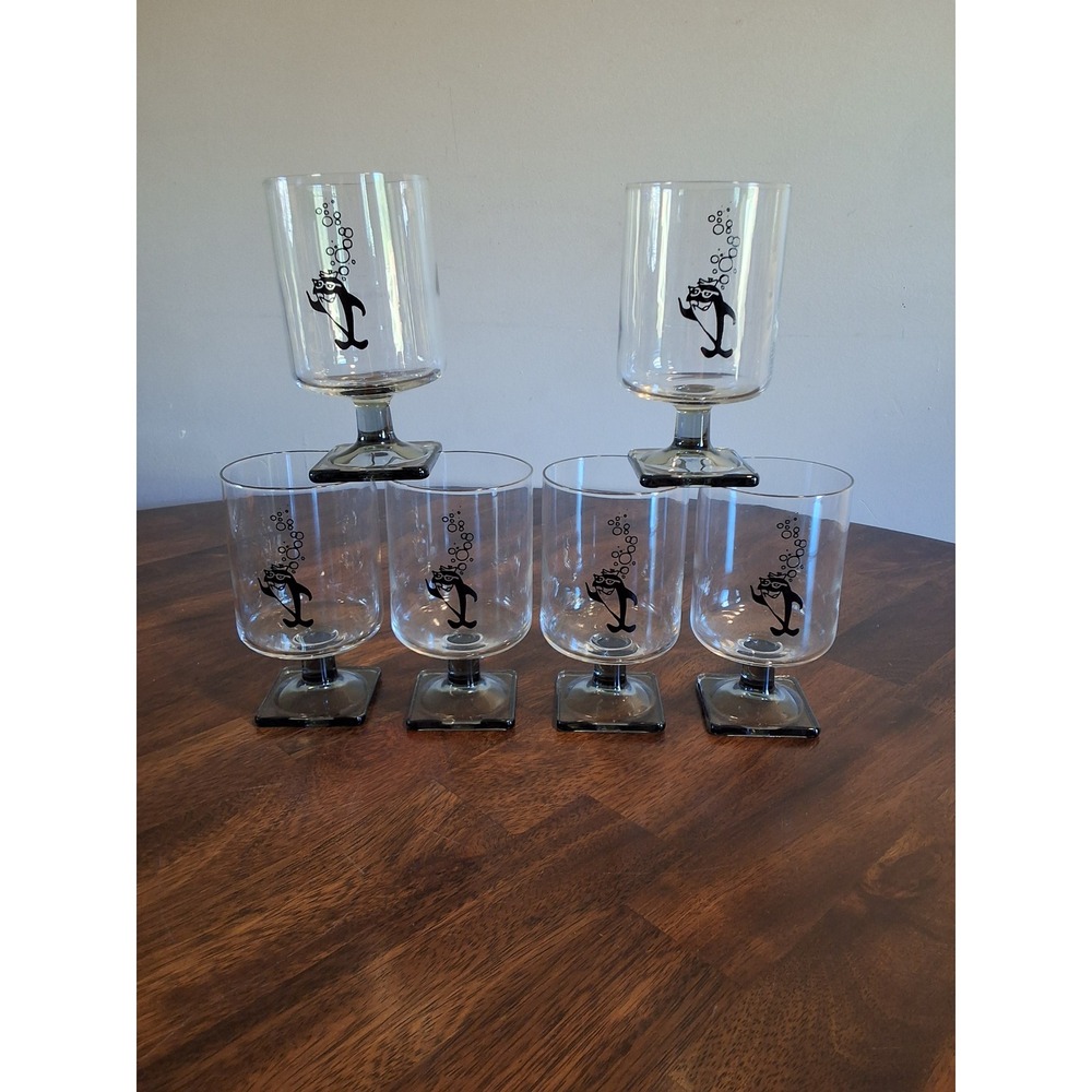 Vintage 1970s Star-Kist Charlie The Tuna Promotional Smoky Glasses Lot Of 6 GVC